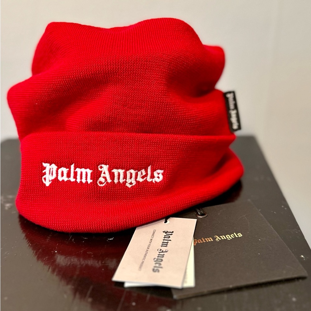 Palm Angels Embroidered Logo Beanie - Red